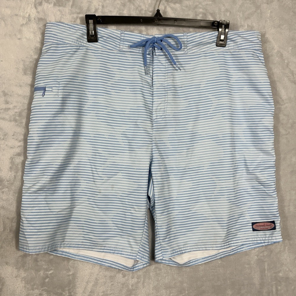 $89 Vineyard Vines Mens Grand Slam‎ Shark Print Swim Board Shorts Blue 42/ 2XL